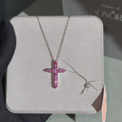Sudraba krustiņš ar ķēdīti un rozā moisanītiem „Gloria Pink“