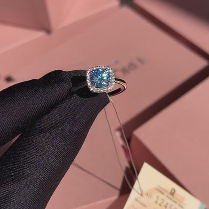 Sudraba gredzens ar zilu moisanītu „Aquamarine“