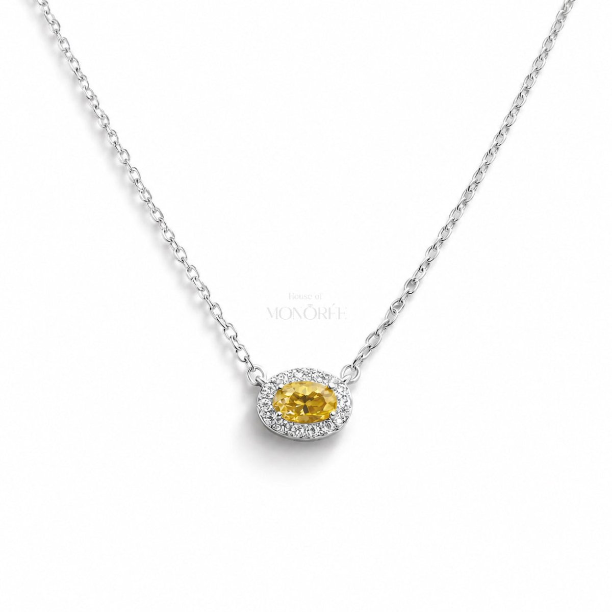 Sudraba ķēdīte ar dzeltenu moisanītu „Amber“ – produkta galvenais attēls