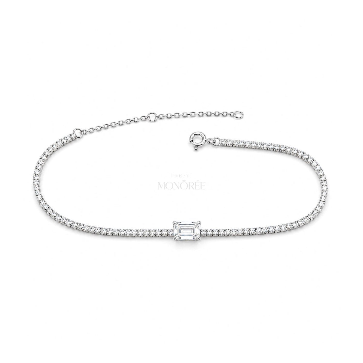 Sudraba tenisa aproce ar moisanītiem „Emerald Cut“ – aproces papildu attēls