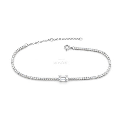 Sudraba tenisa aproce ar moisanītiem „Emerald Cut“ – aproces papildu attēls