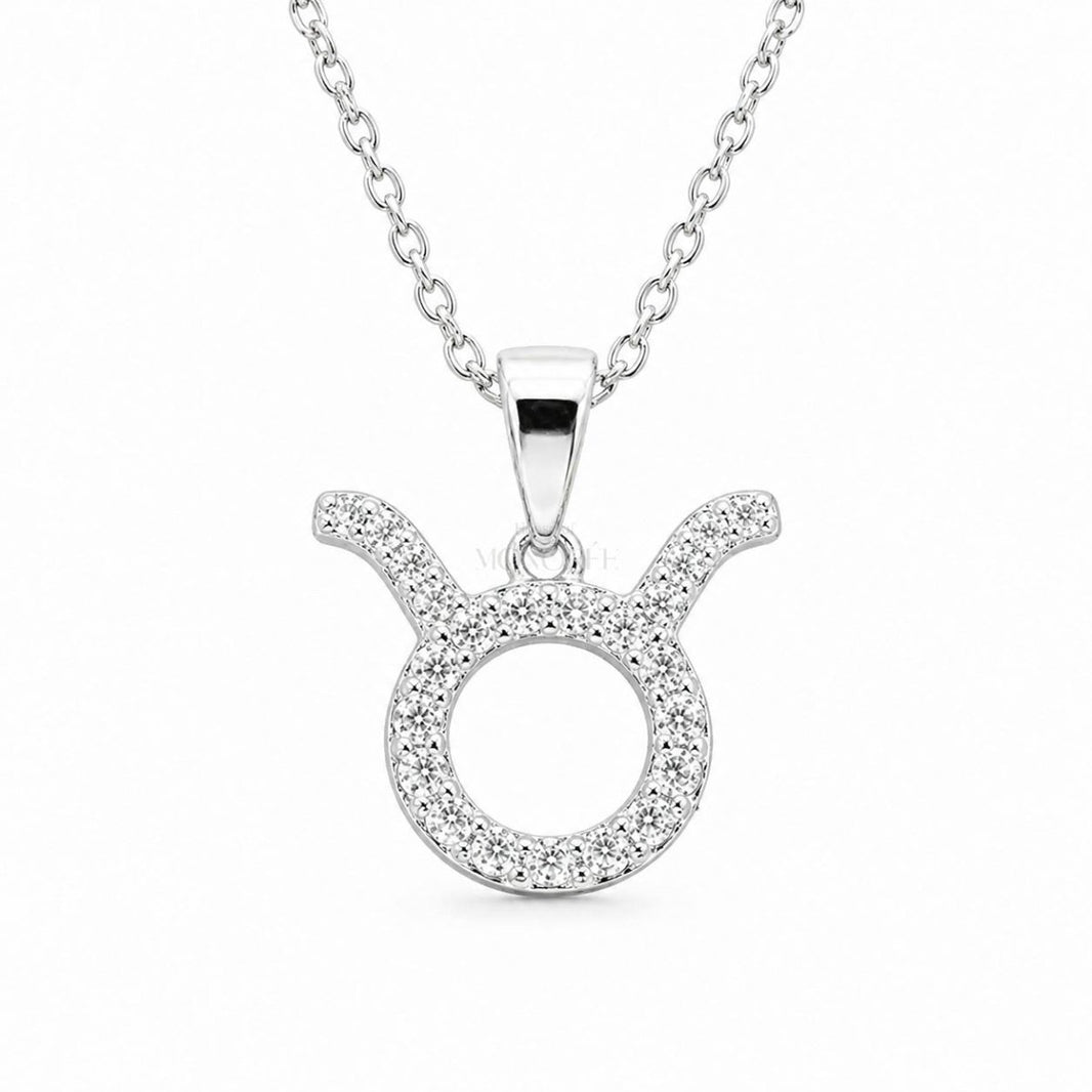 Sudraba Vērša zodiaka kulons ar moisanītiem un ķēdīti „Taurus“ – MONOREE