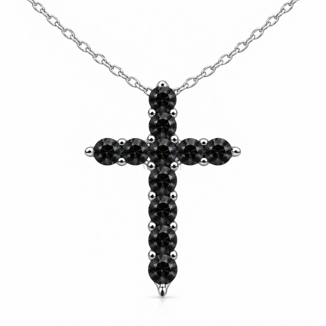 Sudraba krustiņš ar ķēdīti un melnajiem moisanītiem „Gloria Black“ – MONOREE