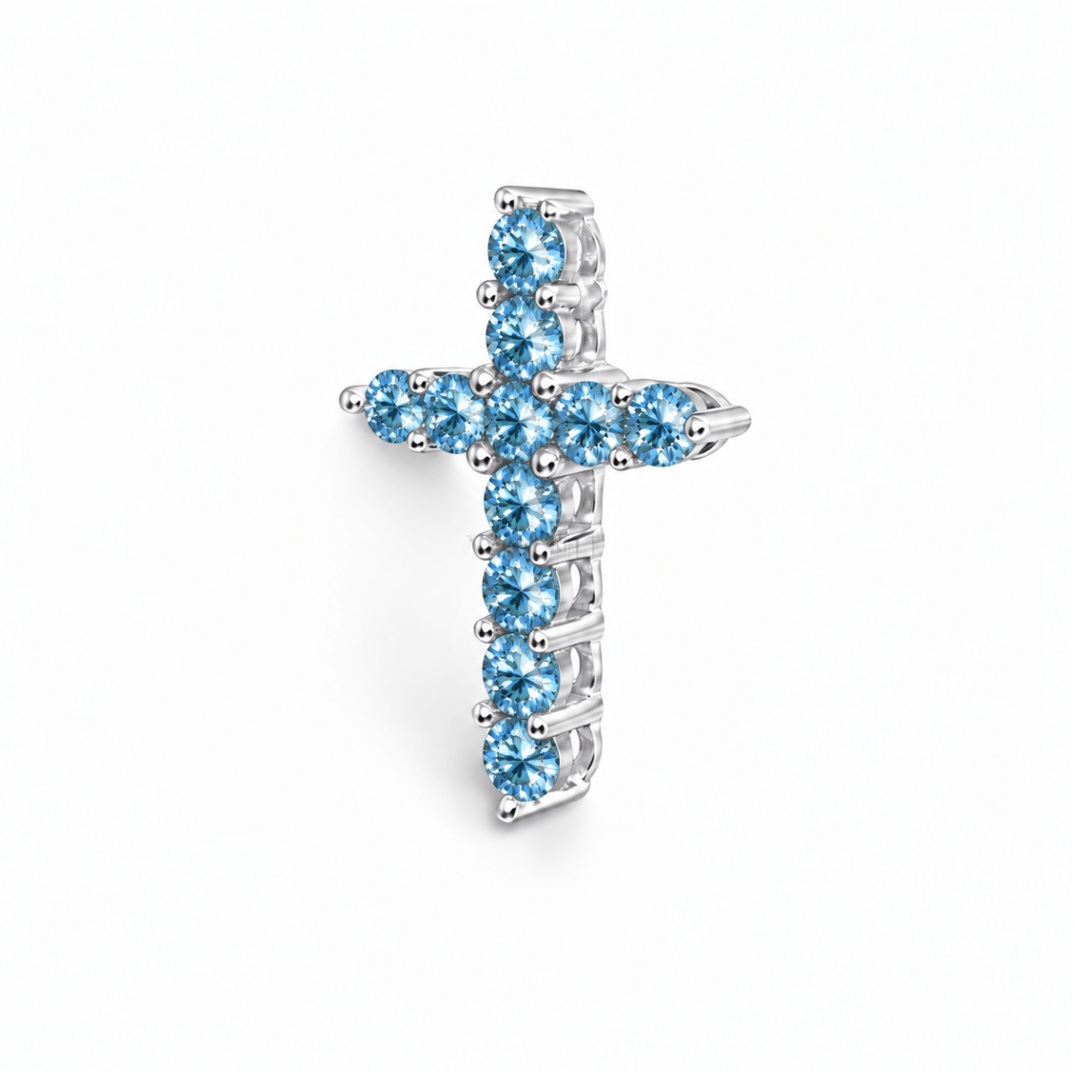 Sidabrinis kryželis su grandinėle ir žydrais moisanitais „Gloria Blue“ - MONOREE