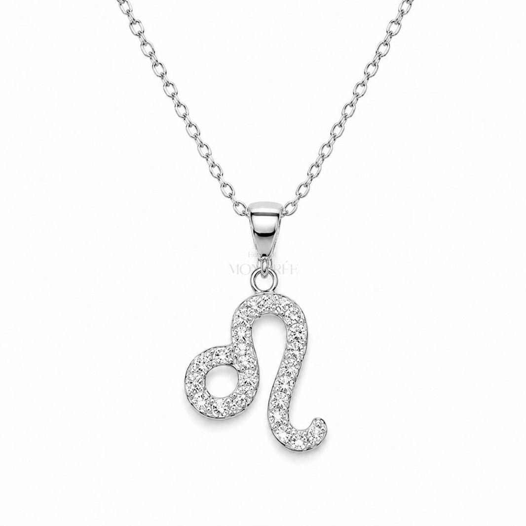 Sudraba Lauvas zodiaka kulons ar moisanītiem un ķēdīti „Leo“ – MONOREE