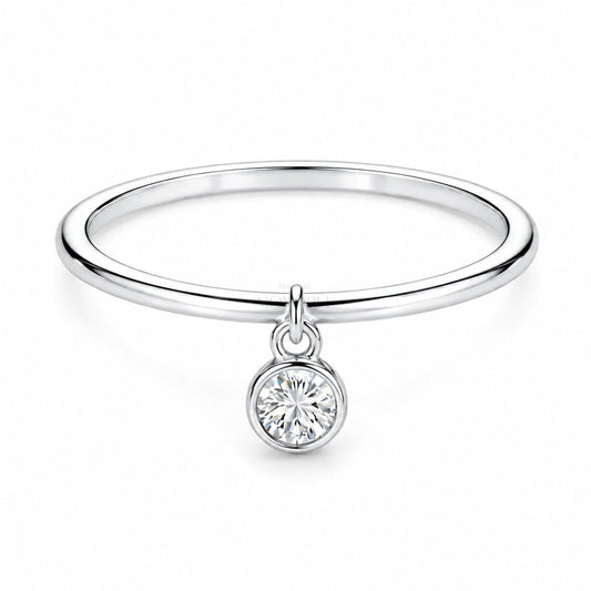 Sidabrinis žiedas su kabančiu moisanitu „Minimalist“ - MONOREE
