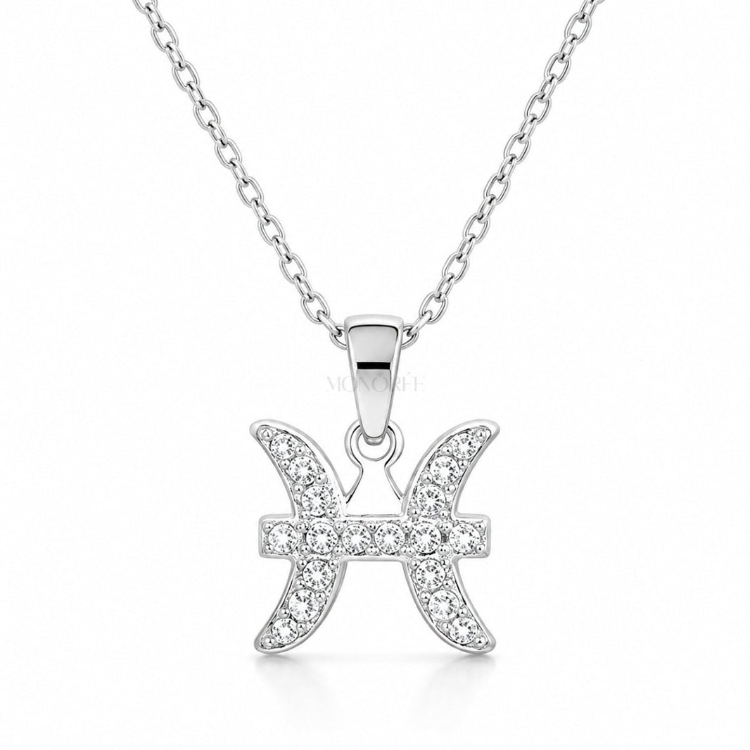 Sudraba Zivju zodiaka kulons ar moisanītiem un ķēdīti „Pisces“ – MONOREE