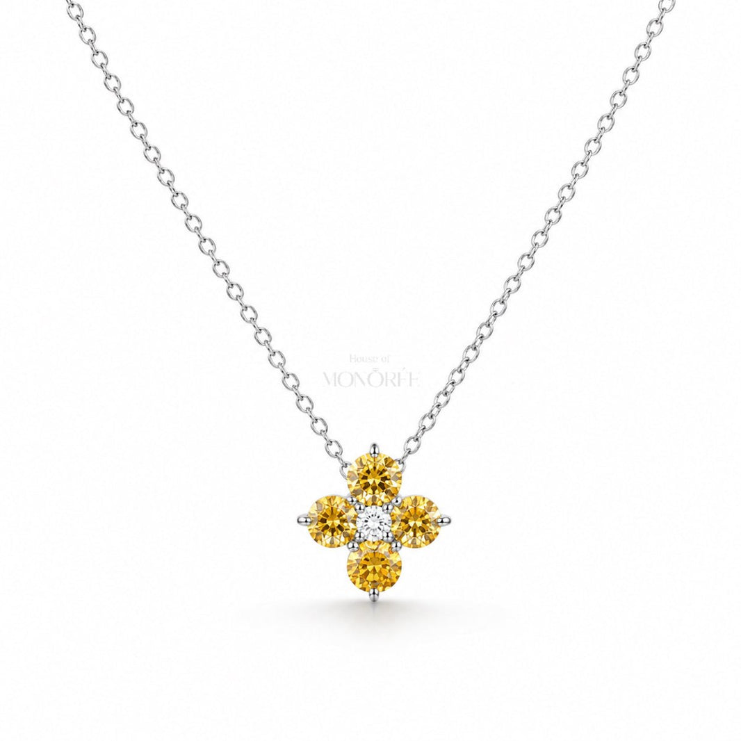 Sudraba ķēdīte ar moisanītu un dzelteniem kristāliem „Honey Blossom“ – preces galvenais attēls