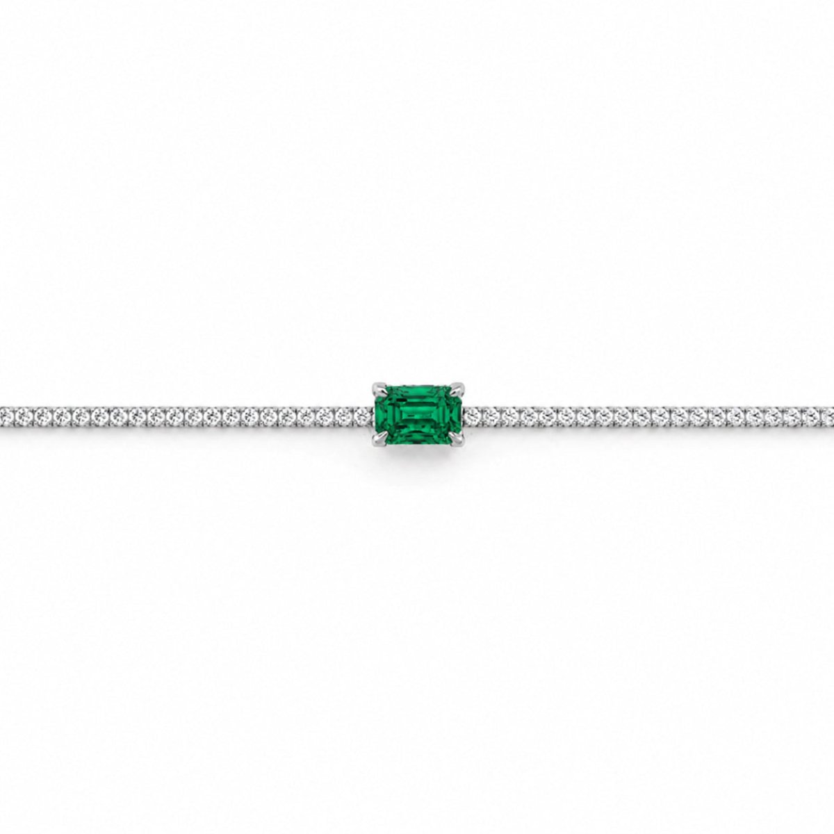 Sudraba tenisa aproce ar zaļu kristālu „Green Emerald Cut“ – produkta galvenais attēls